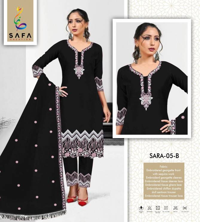 Sara 05 B Safa Pakistani Heavy Embroidery Georgette Readymade Suits Wholesale Market